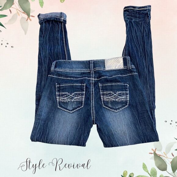 SALE✨ Almost Famous Y2K Distressed Skinny Dark Denim Jeans - Size 5 (JR) - Picture 4 of 7